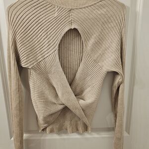 Pink Rose Oatmeal Ribbed Knit Top